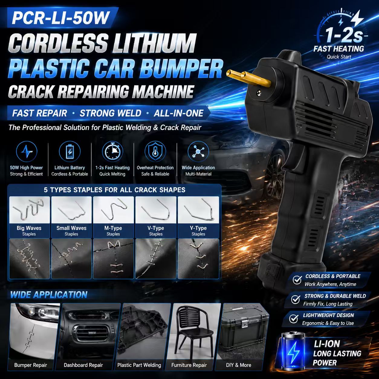 PCR-LI-50W Cordless Lithium Portable Type Plastic Car Bumper Crack Repairing Machine